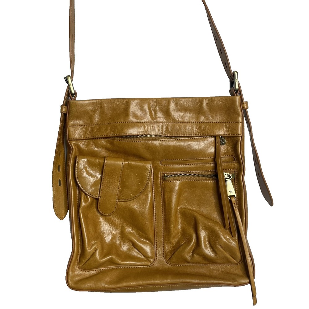Hobo Leather Crossbody Bag Purse Handbag Honey Caramel Color Zip Pockets